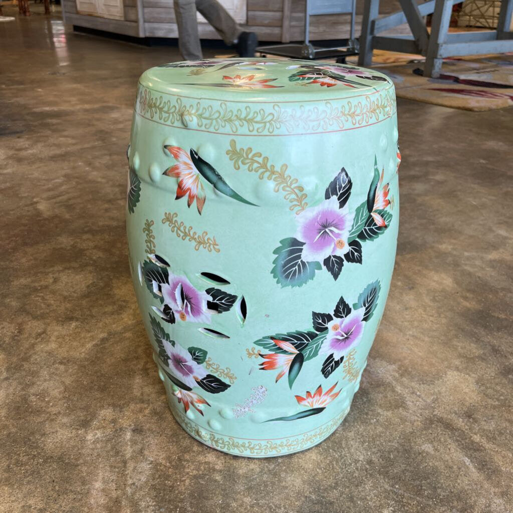 Porcelain Floral Garden Stool 17.75"H