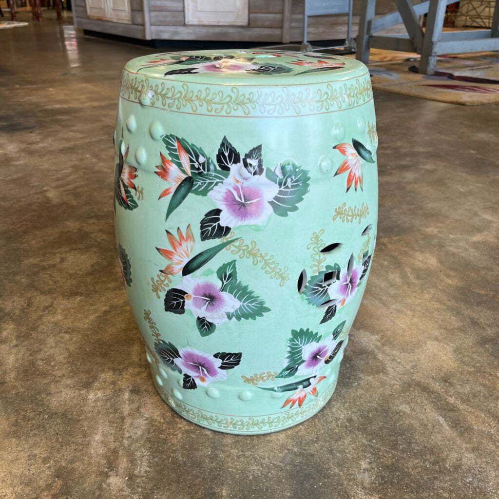 Porcelain Floral Garden Stool 17.75"H