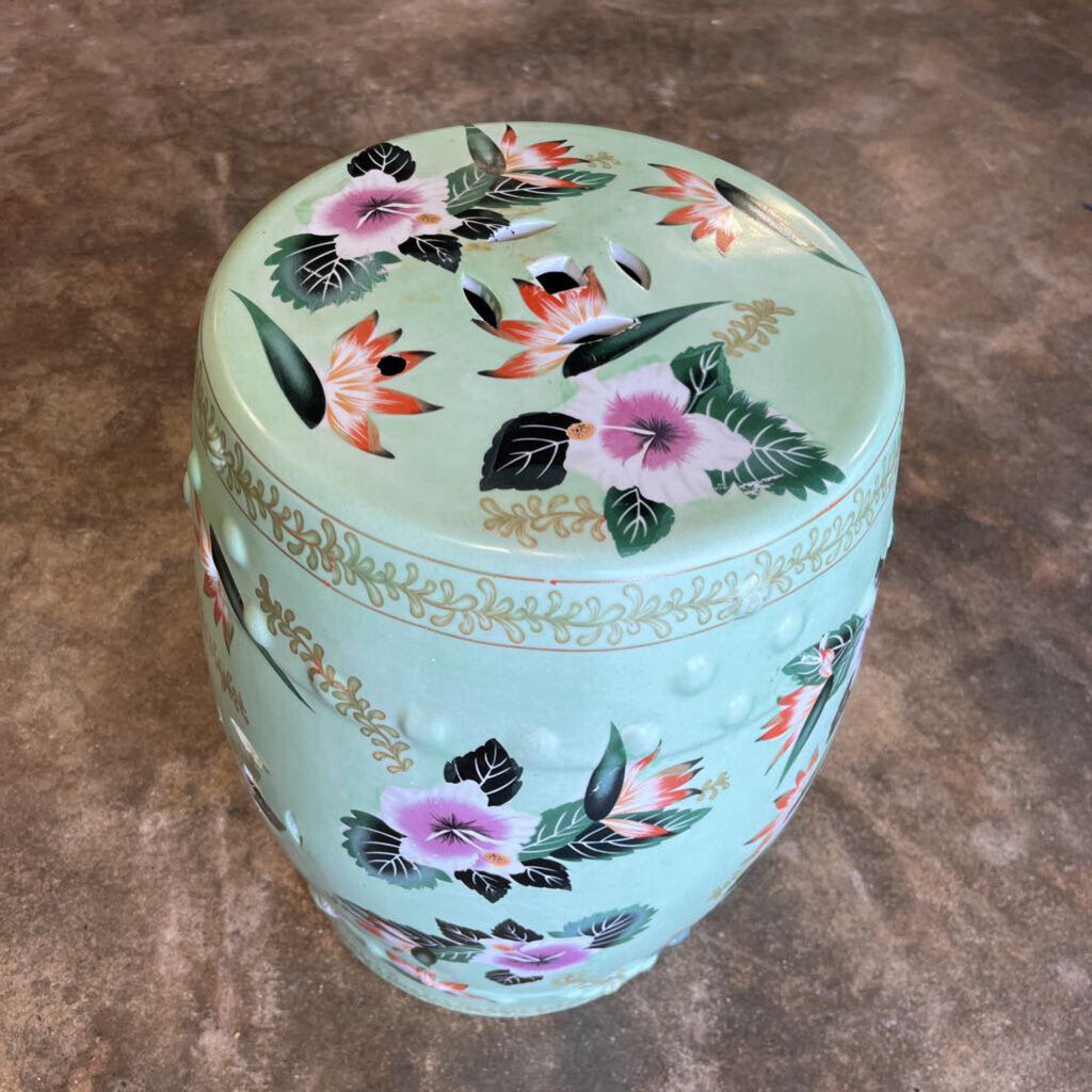 Porcelain Floral Garden Stool 17.75"H