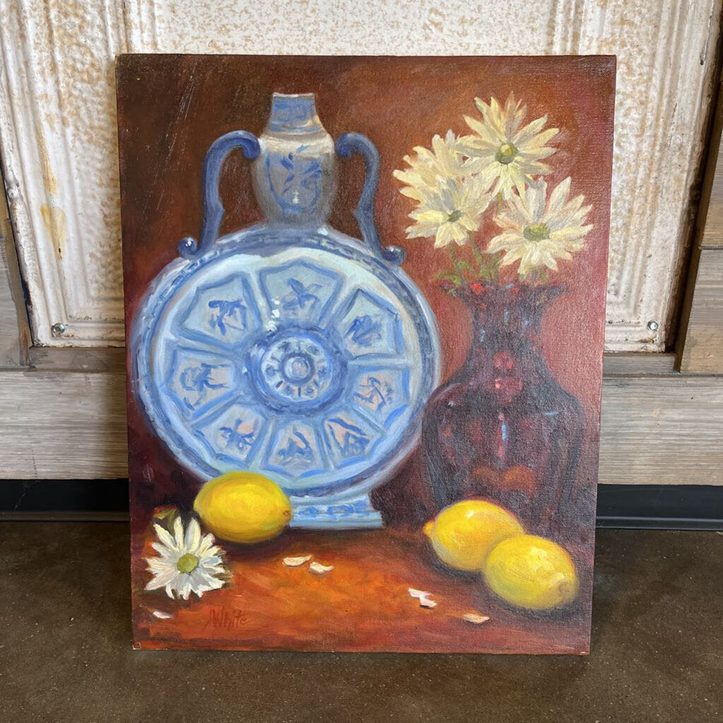 Still Life Painting Vase w/ Lemons 16x20.5