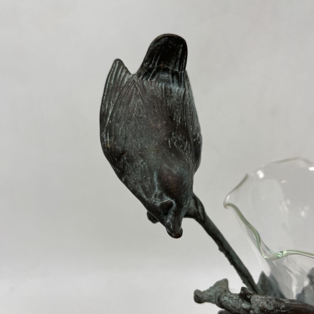 Vintage Metal Bird & Glass Vase 11in