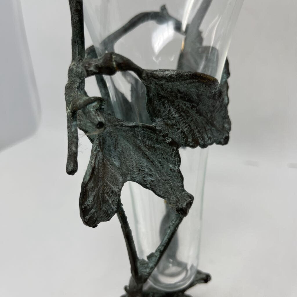 Vintage Metal Bird & Glass Vase 11in