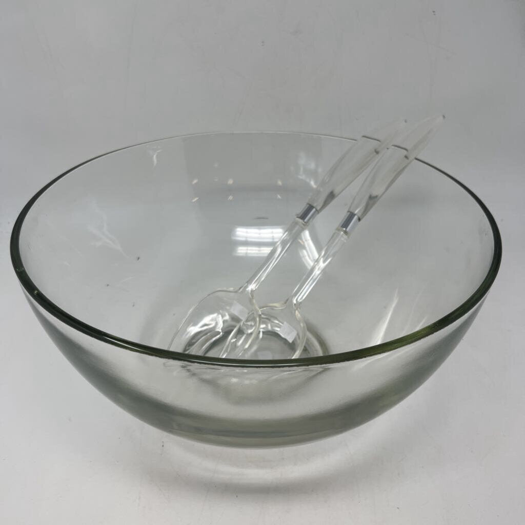 Large Glass Salad w/ Lucite Utensils
