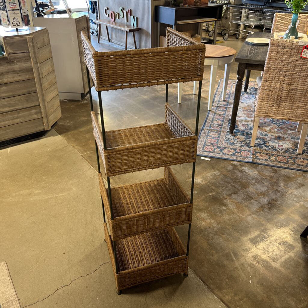 Four Wicker Basket Shelving Unit 15.75 X 15.5 X 48