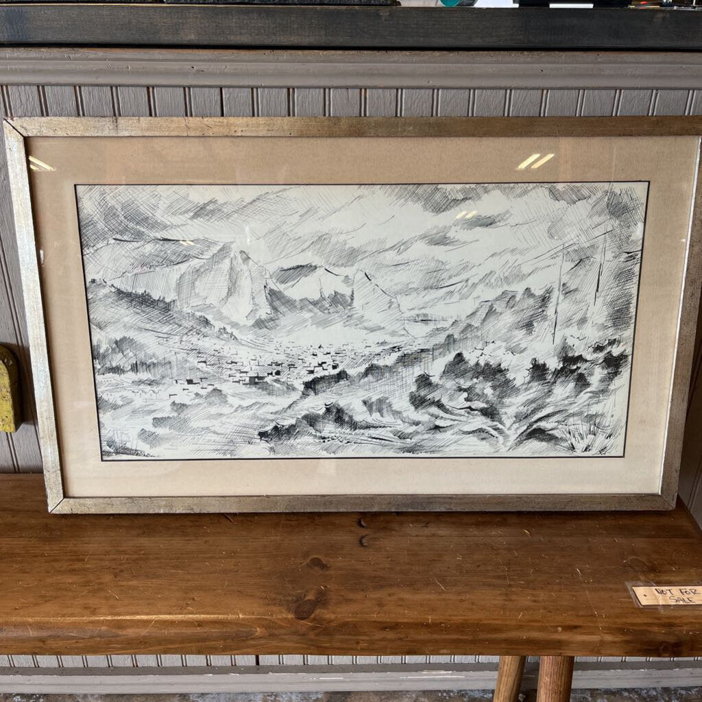 Desert Ruins Ink Drawing 31x18.5