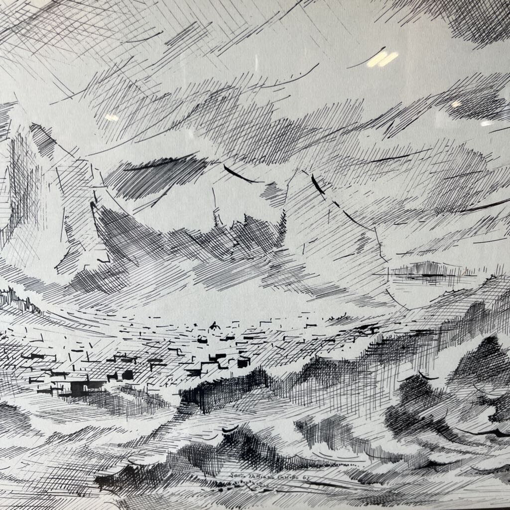 Desert Ruins Ink Drawing 31x18.5