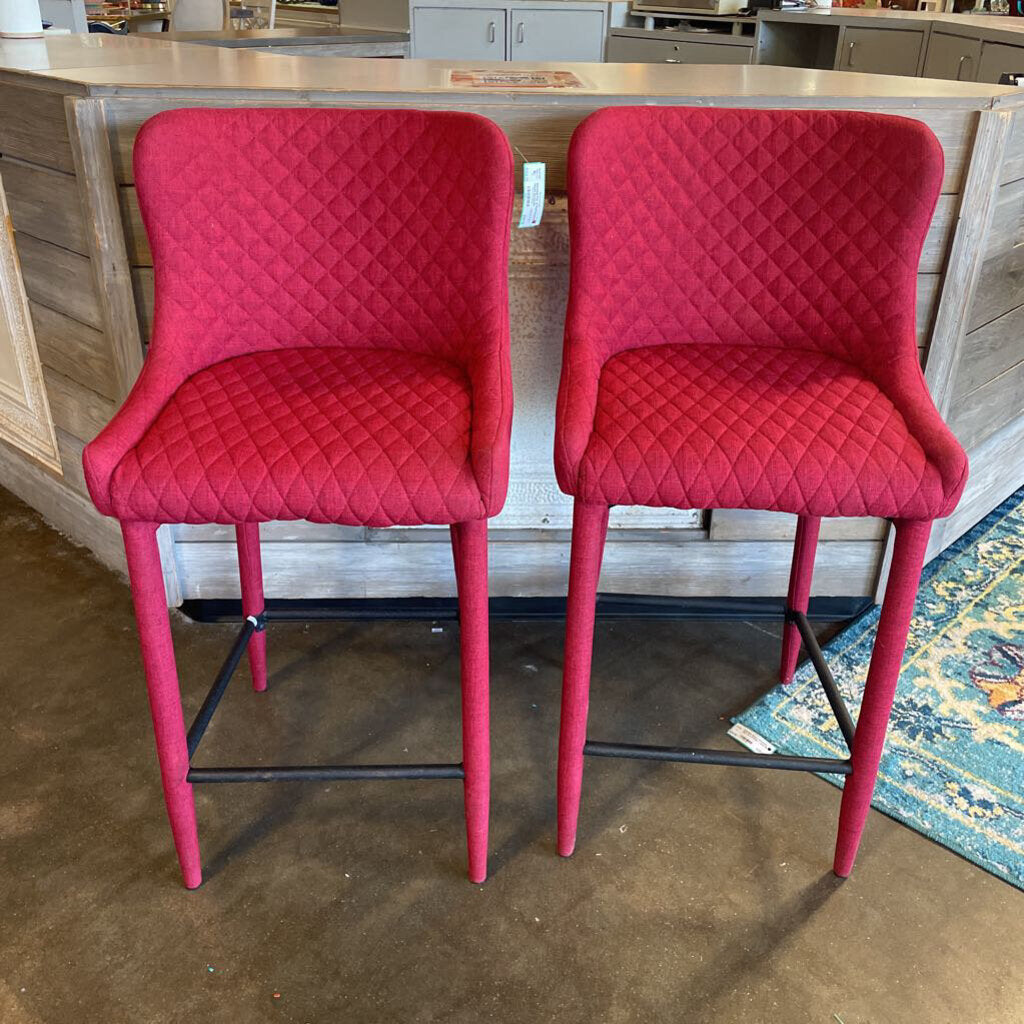Pair of Red Counter Height Barstools