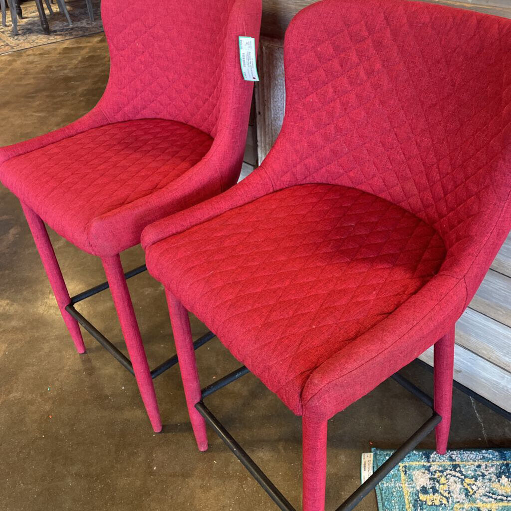 Pair of Red Counter Height Barstools