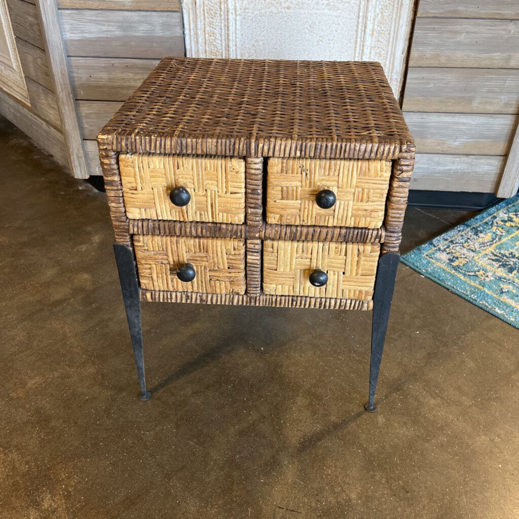 Rattan 4 Drawer Side Table 18.25 X 18.25 X 22