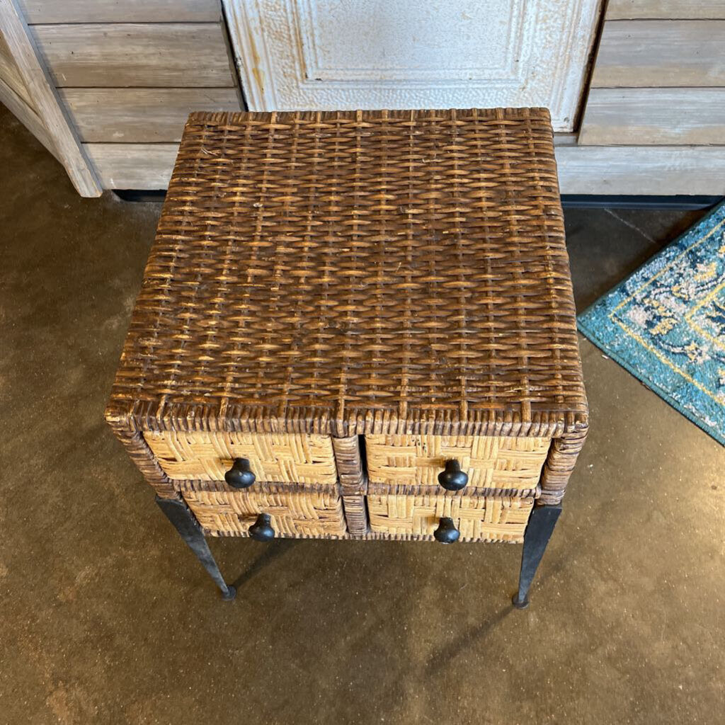 Rattan 4 Drawer Side Table 18.25 X 18.25 X 22