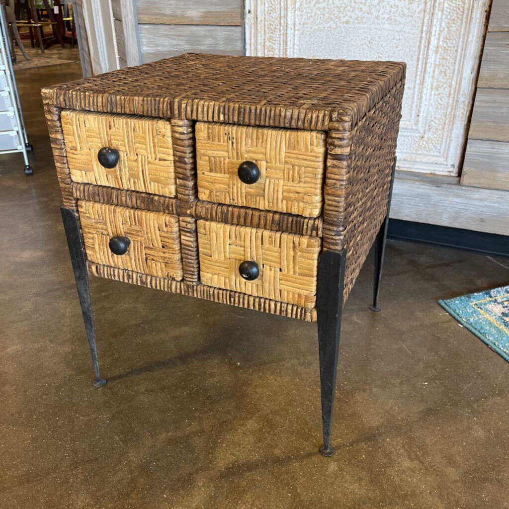 Rattan 4 Drawer Side Table 18.25 X 18.25 X 22