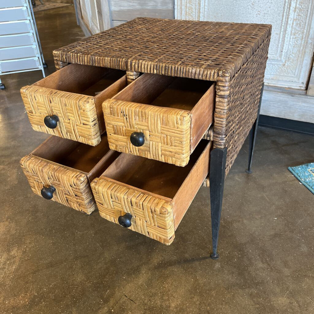 Rattan 4 Drawer Side Table 18.25 X 18.25 X 22