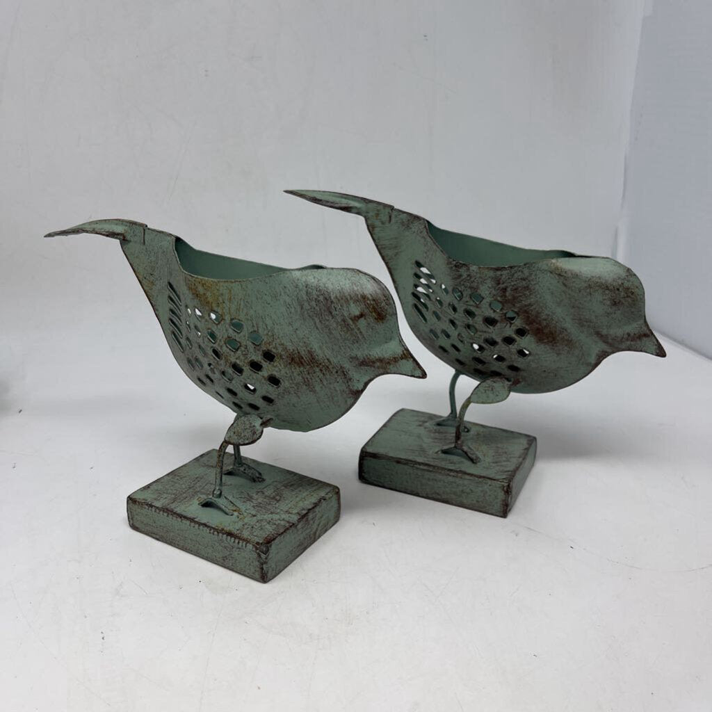 Metal Bird Votive Holder Pair