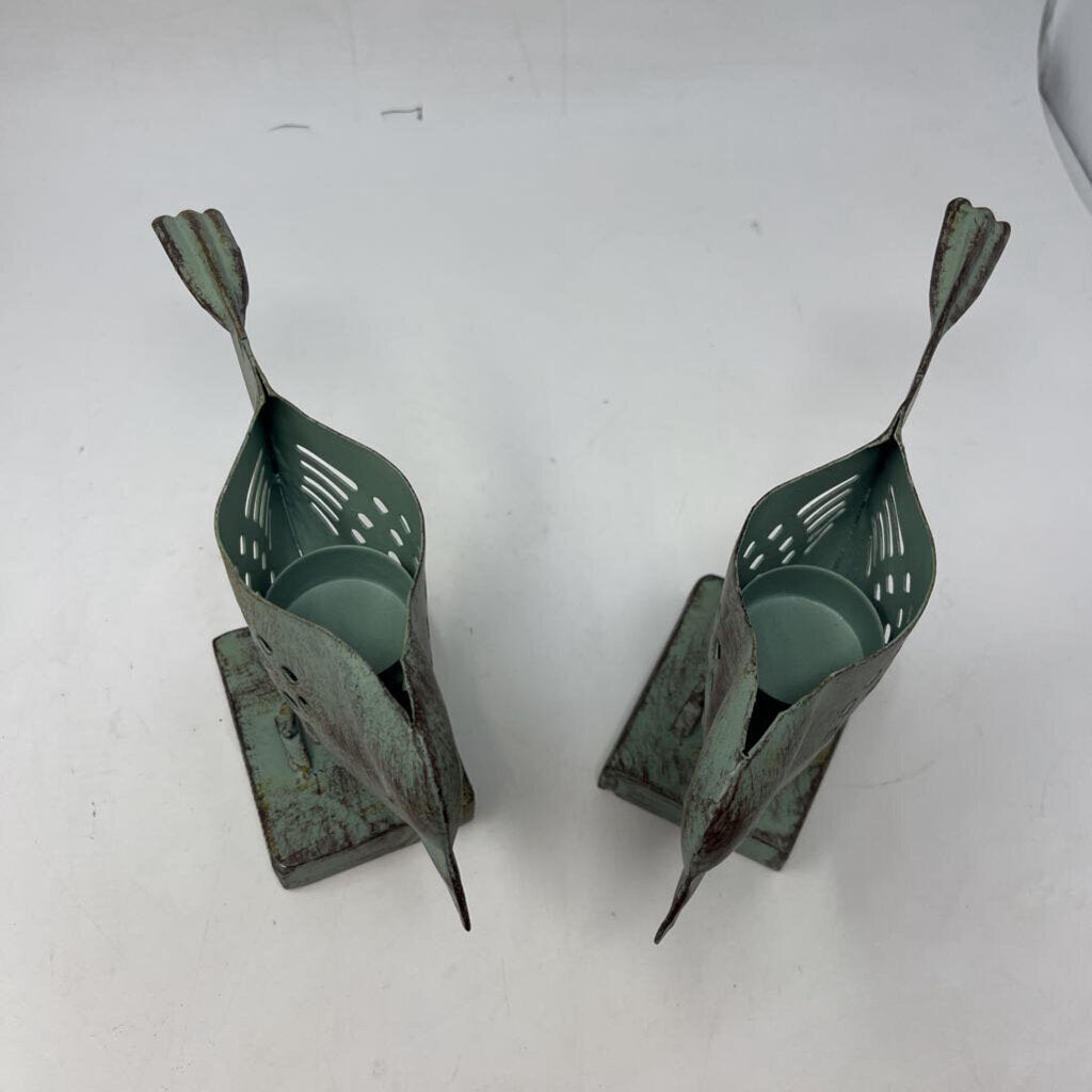 Metal Bird Votive Holder Pair