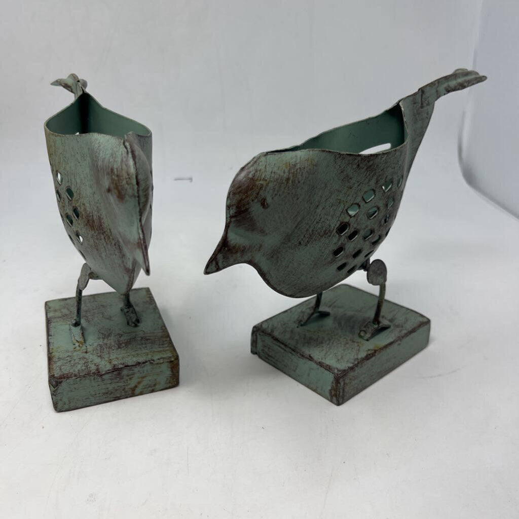 Metal Bird Votive Holder Pair