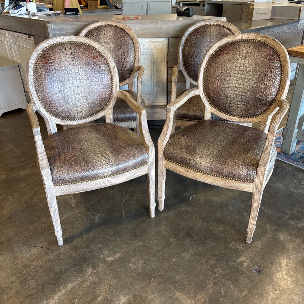 Adac Alligator Fabric Arm Chairs Set 4 (RT $7200)