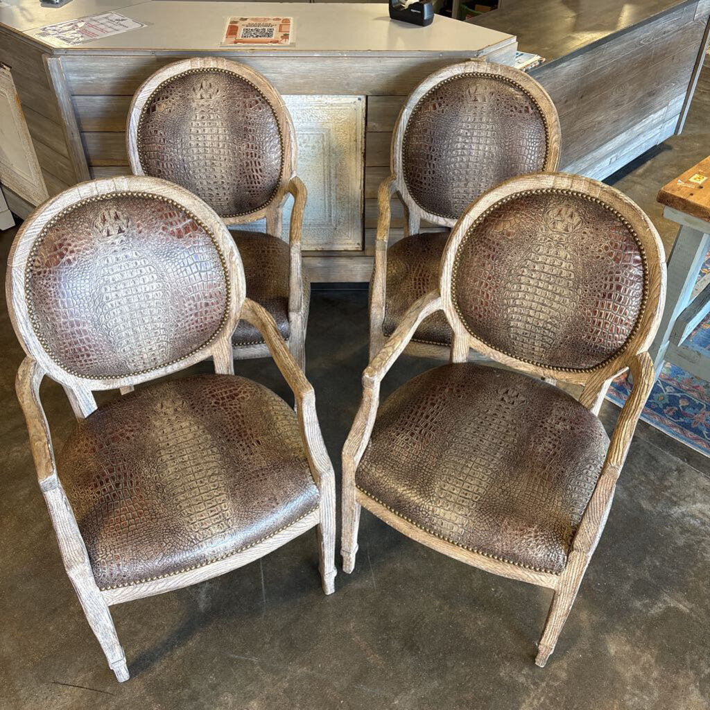 Adac Alligator Fabric Arm Chairs Set 4 (RT $7200)