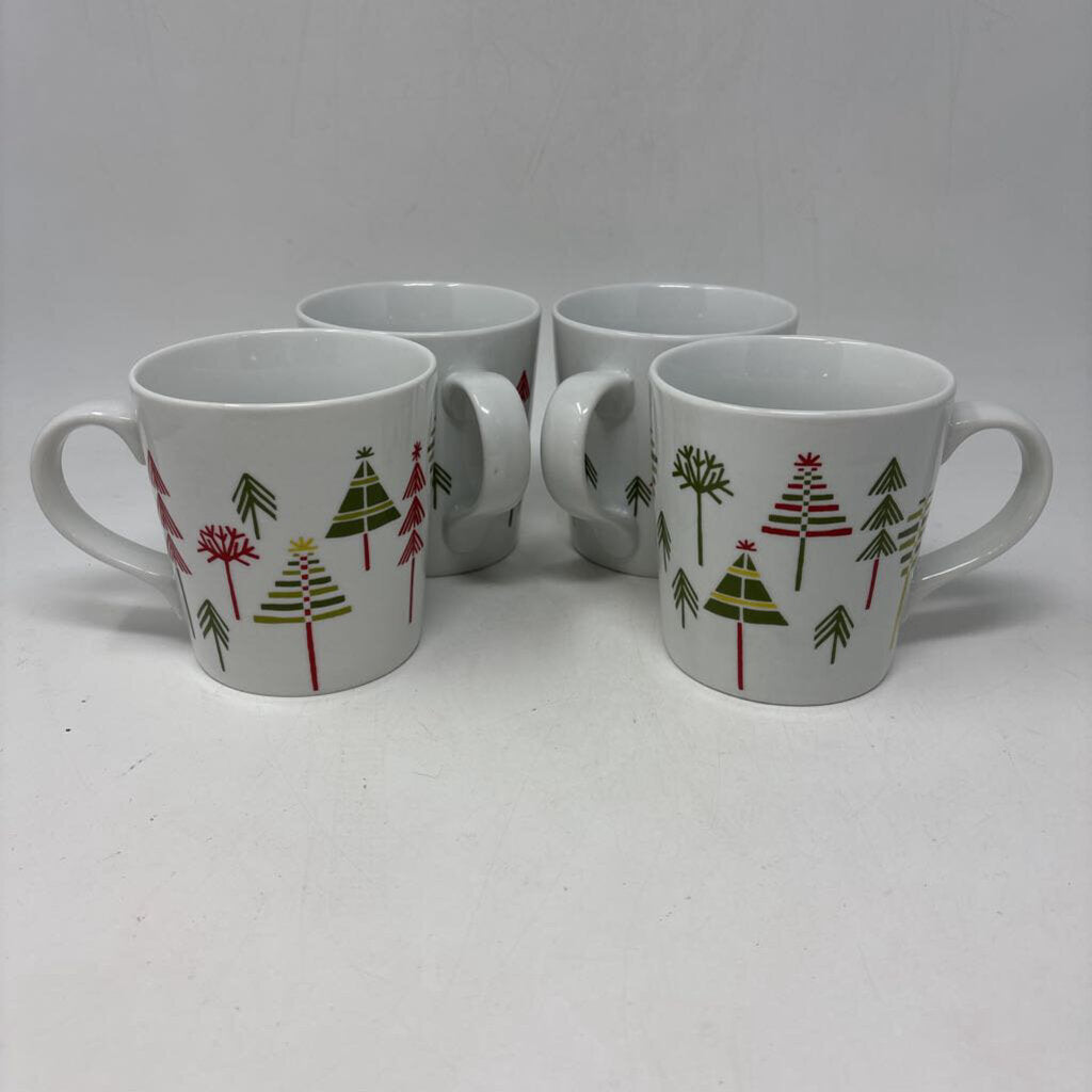 Crate & Barrel Christmas Tree Mugs 4 PC