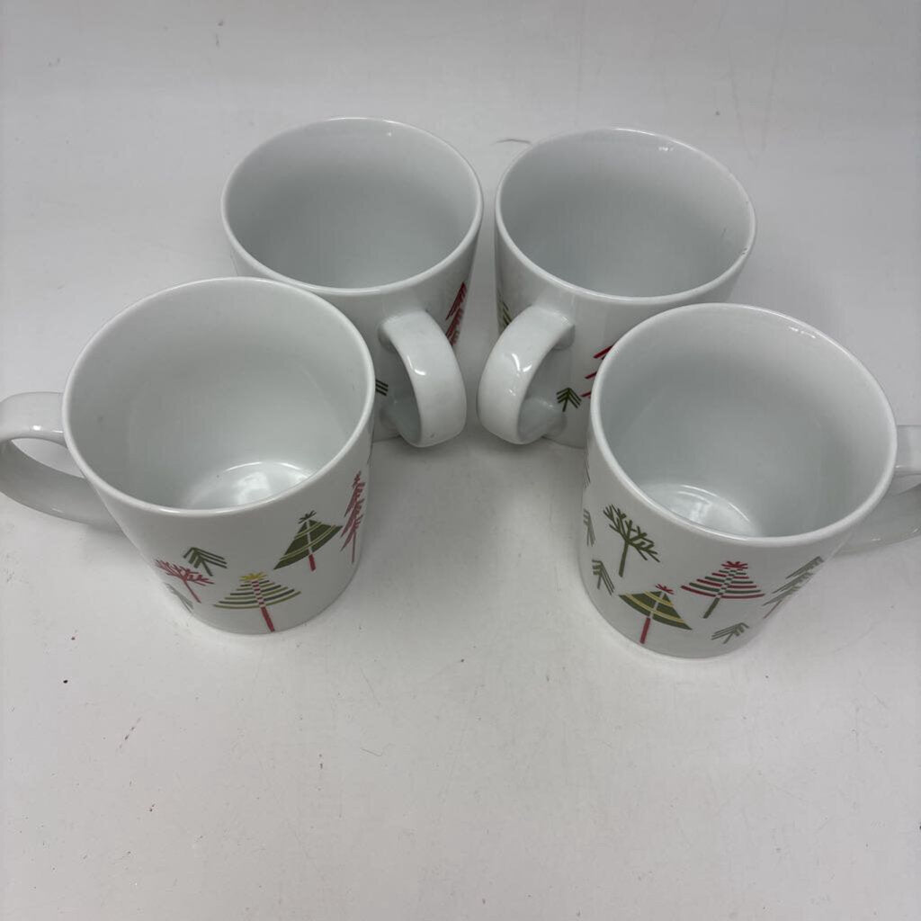 Crate & Barrel Christmas Tree Mugs 4 PC