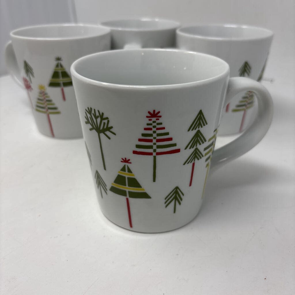 Crate & Barrel Christmas Tree Mugs 4 PC