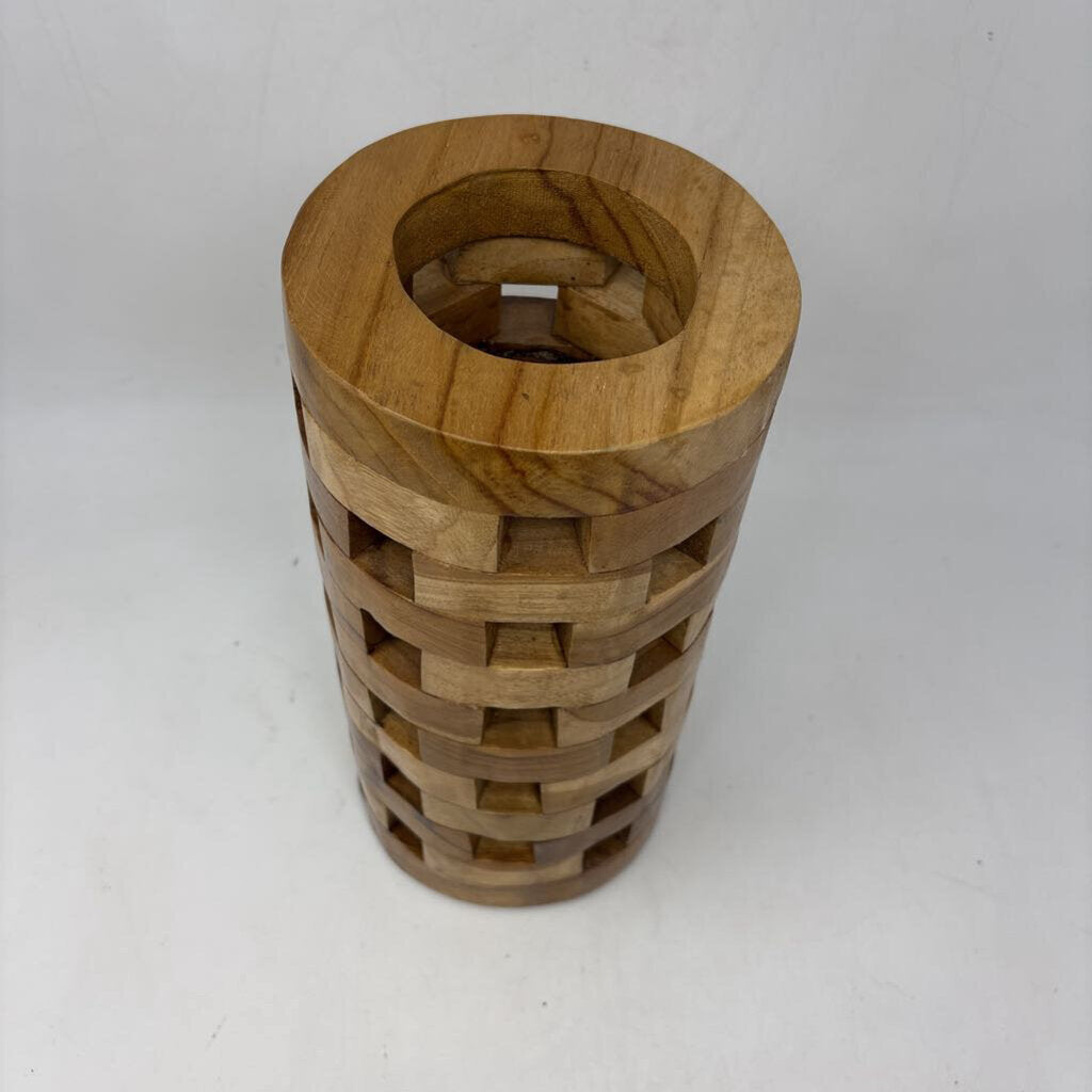 Cut Out Wood Cylinder Candle Holder 12"H
