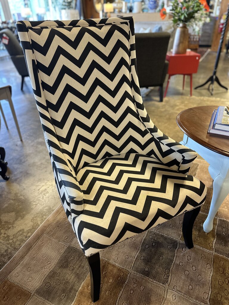 Chevron Print Chair With Upholstery Tacks