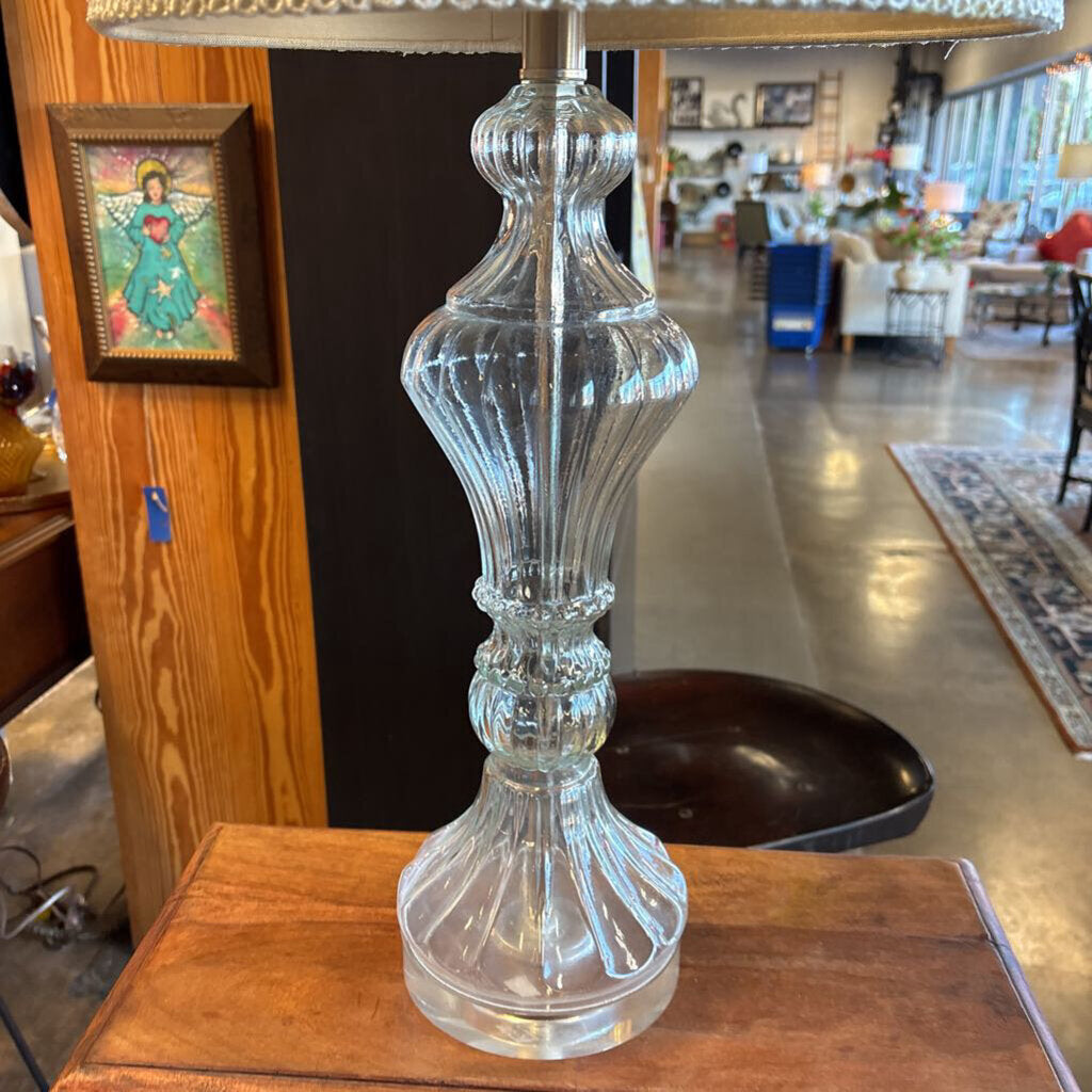 Glass Base Lamp with Linen Drum Shade