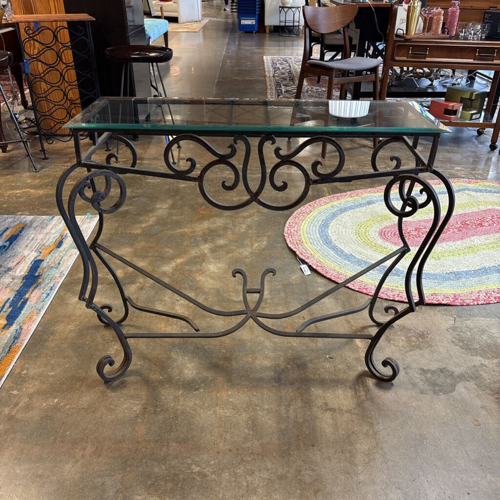 Wrought Iron Glass Top Console from Charleston