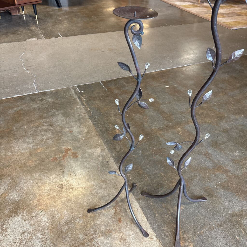 Metal Leaf Candle Stands Pair