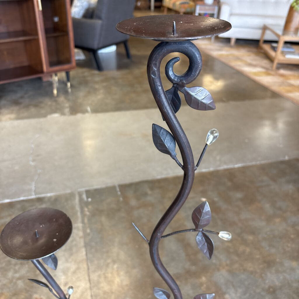 Metal Leaf Candle Stands Pair