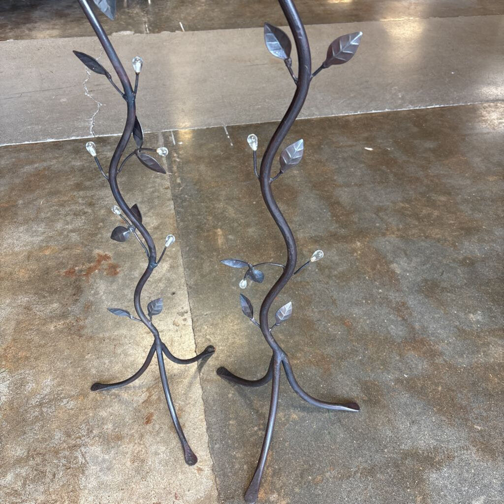 Metal Leaf Candle Stands Pair