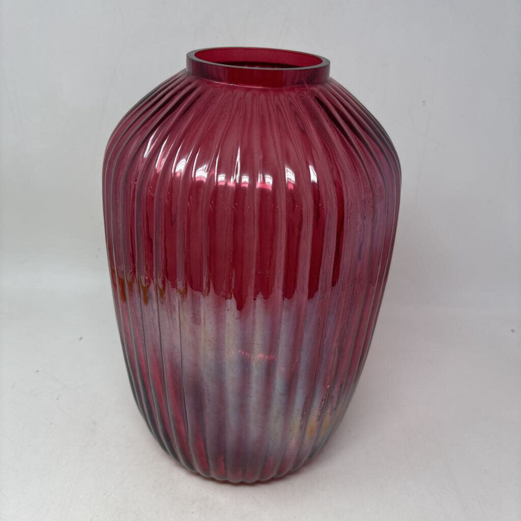 Ribbed Iridescent Glass Vase
