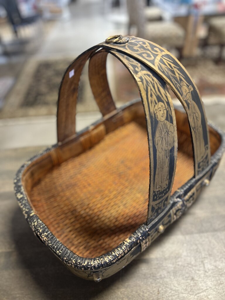 Vintage Woven Rattan Handle Basket