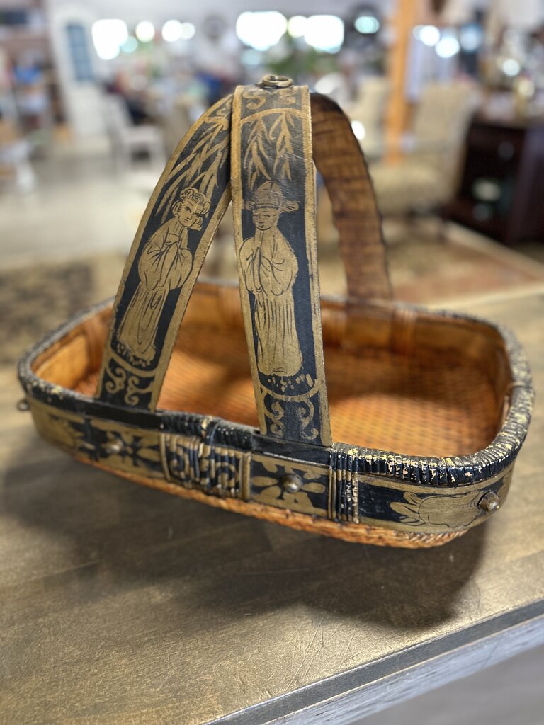 Vintage Woven Rattan Handle Basket