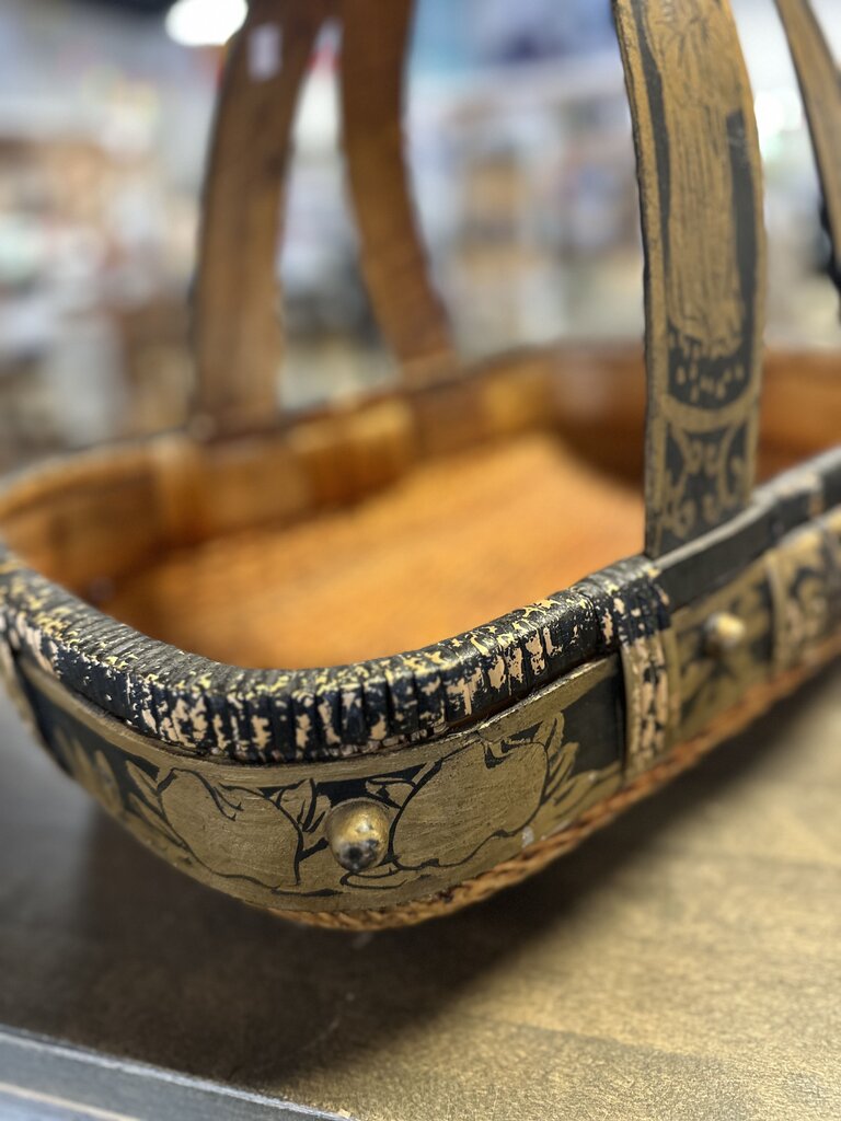 Vintage Woven Rattan Handle Basket