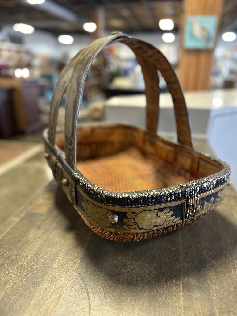 Vintage Woven Rattan Handle Basket