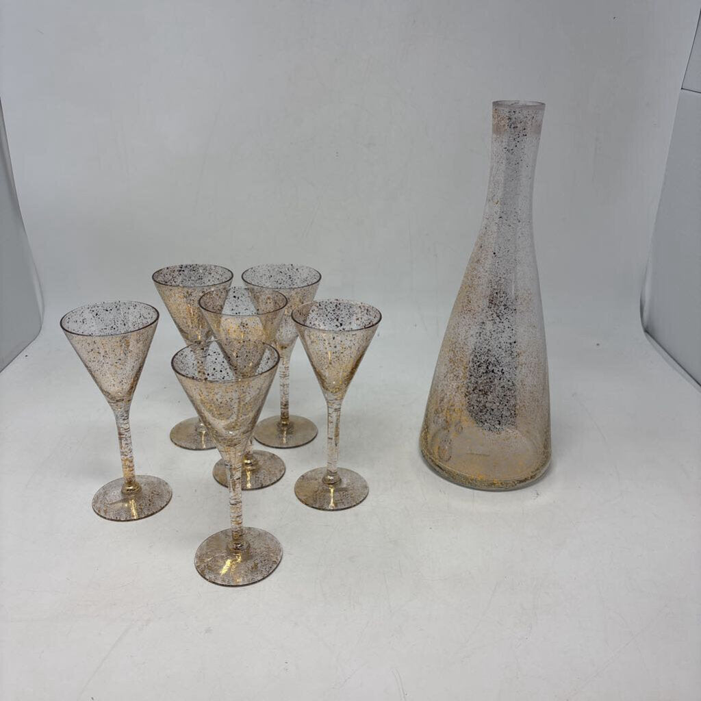 Gold Speck Decanter & 6 Glasses