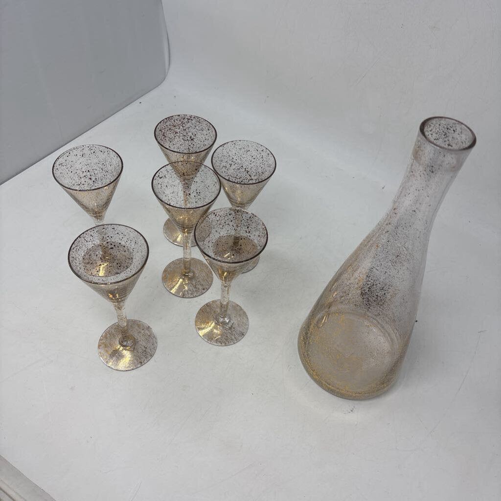 Gold Speck Decanter & 6 Glasses
