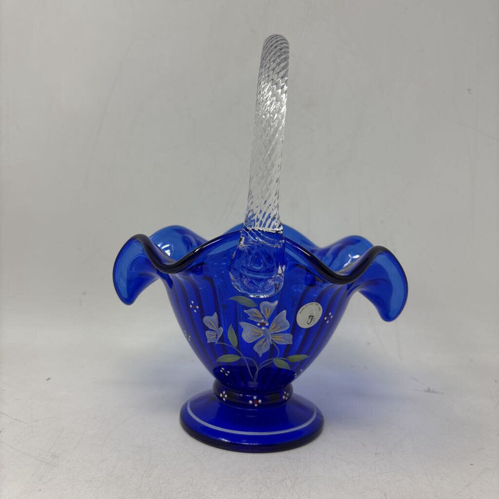 Hand Painted Glass Twisted Handle Basket