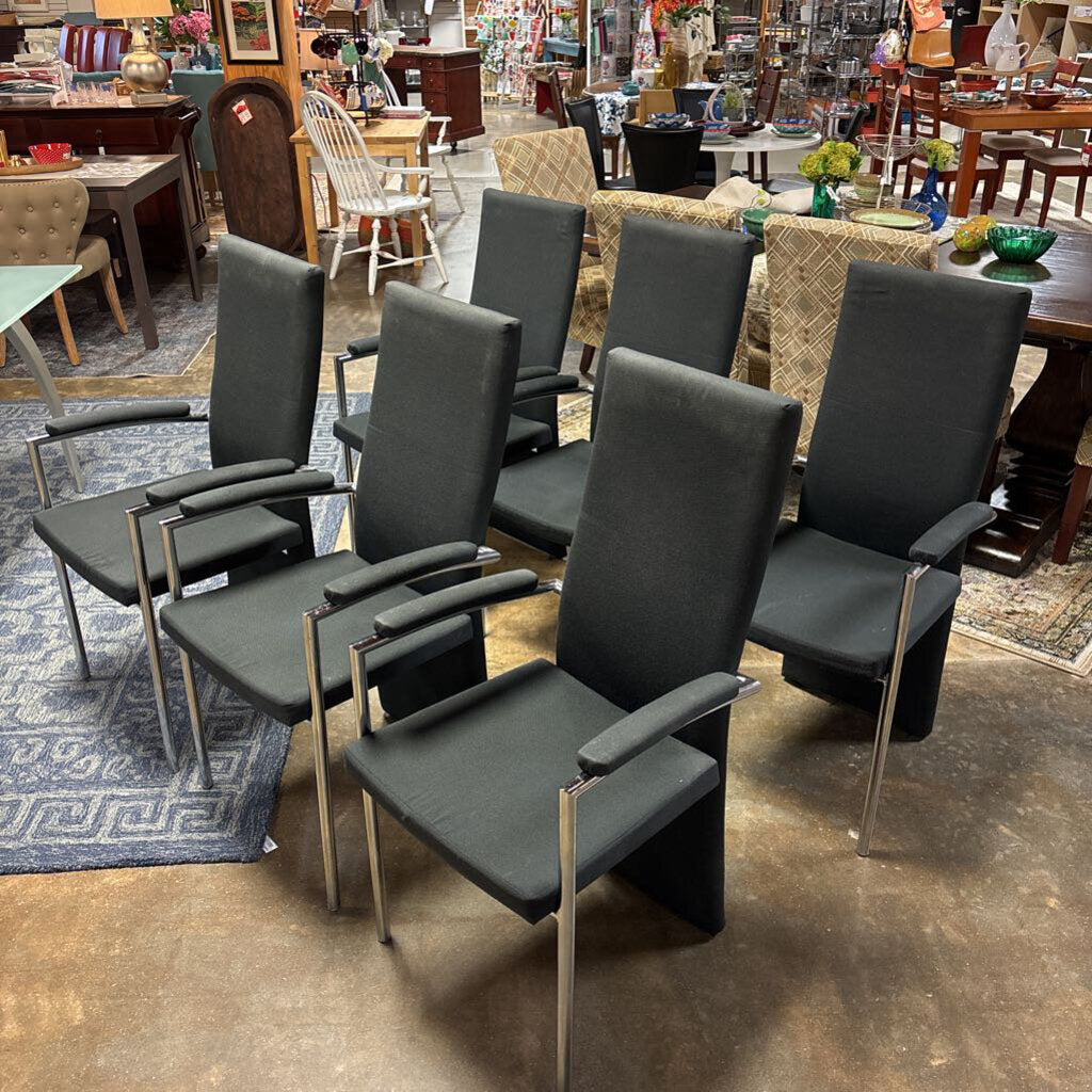 Modern Glass Top Table, Leaf and 6 Upholstered Chairs
