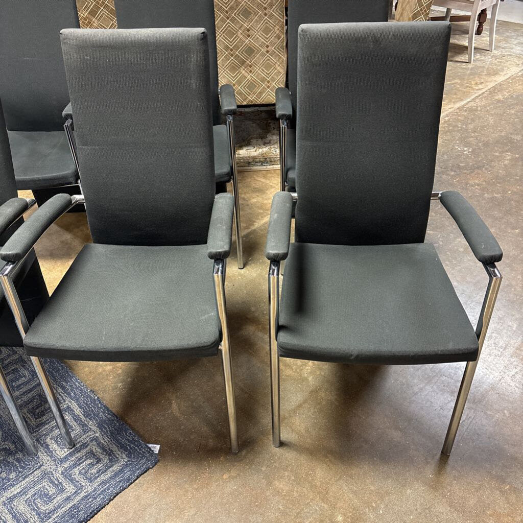 Modern Glass Top Table, Leaf and 6 Upholstered Chairs