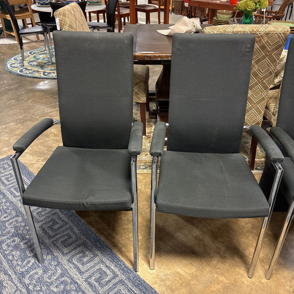 Modern Glass Top Table, Leaf and 6 Upholstered Chairs