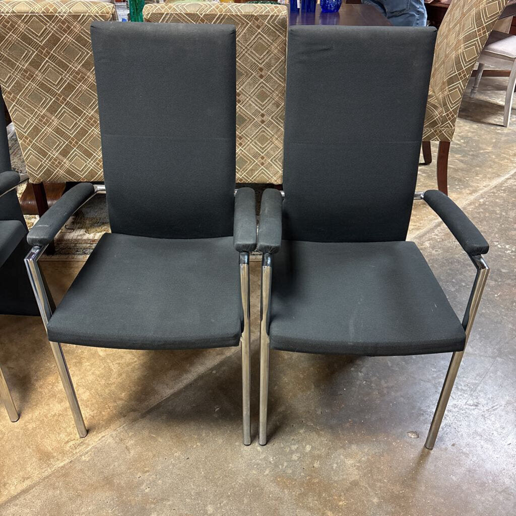 Modern Glass Top Table, Leaf and 6 Upholstered Chairs