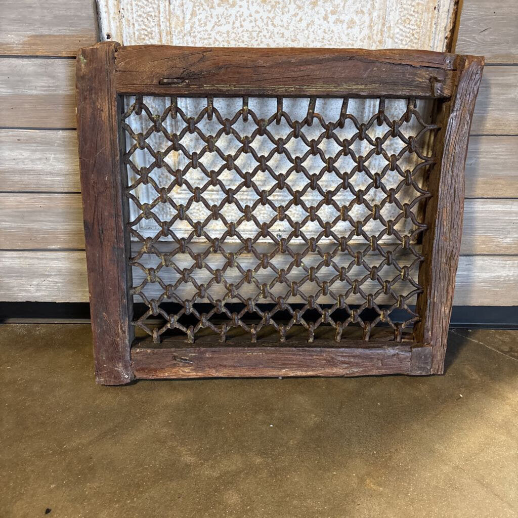 Vintage Wood/Metal Window Panel 27.25 X 24