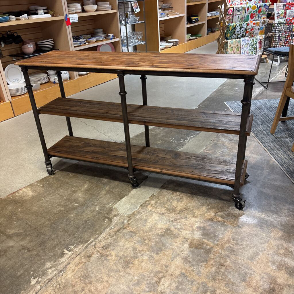Wood & Metal Rolling Industrial Console 63 X 17.5 X 36