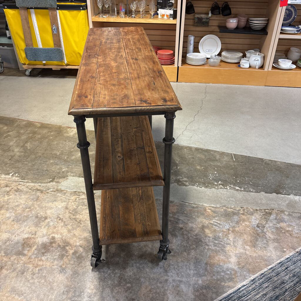Wood & Metal Rolling Industrial Console 63 X 17.5 X 36
