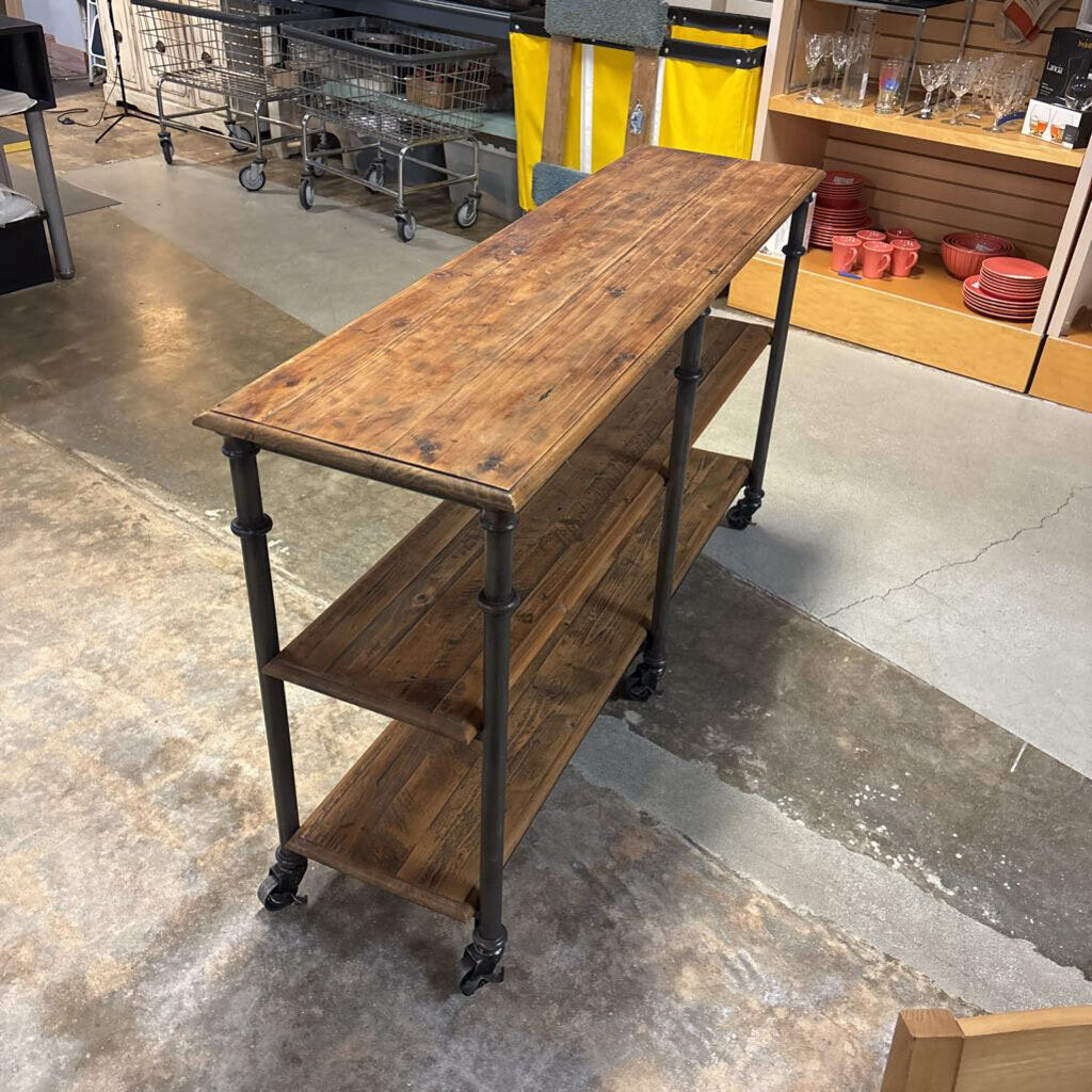Wood & Metal Rolling Industrial Console 63 X 17.5 X 36