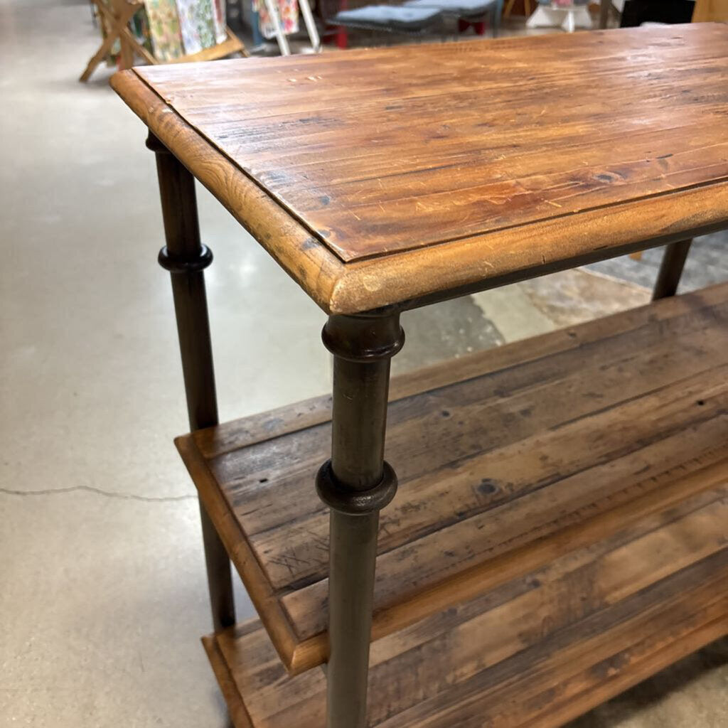 Wood & Metal Rolling Industrial Console 63 X 17.5 X 36