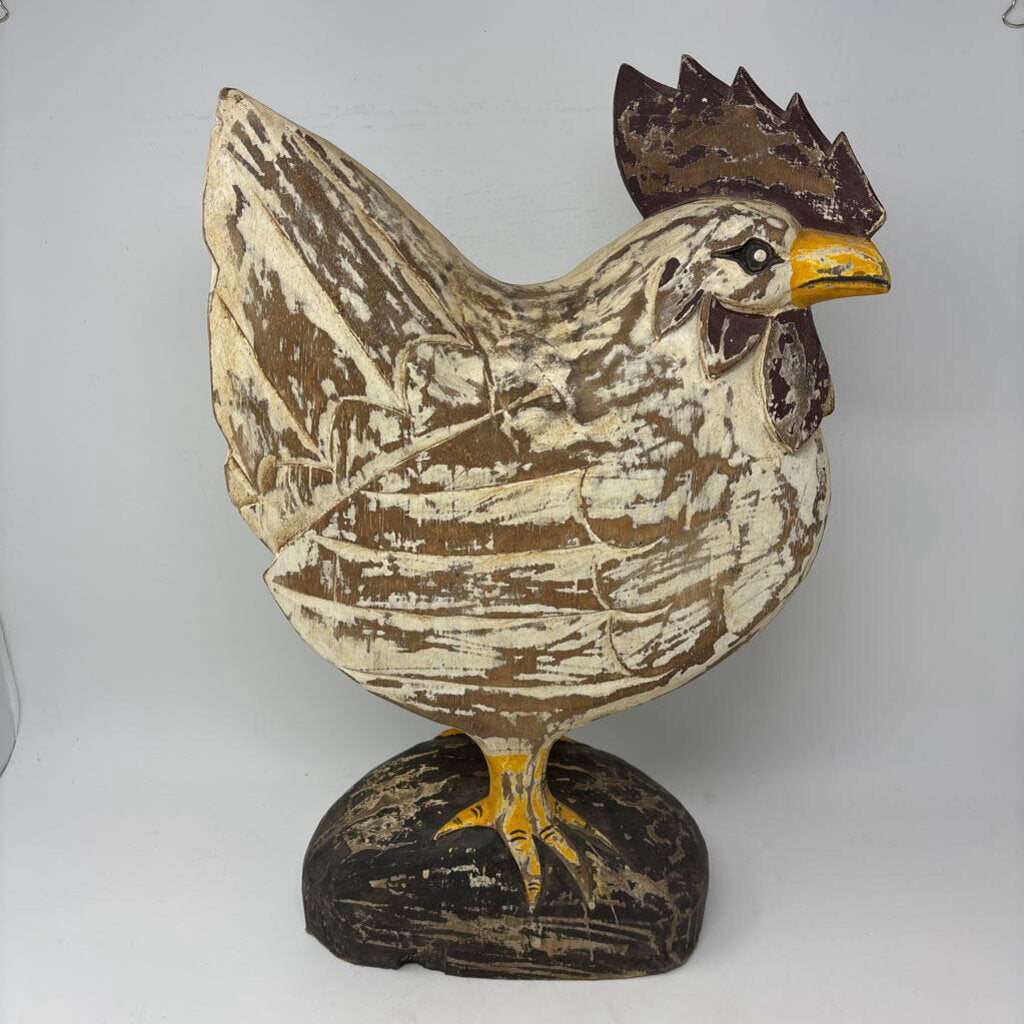 Carved Wood Rooster Sculpture