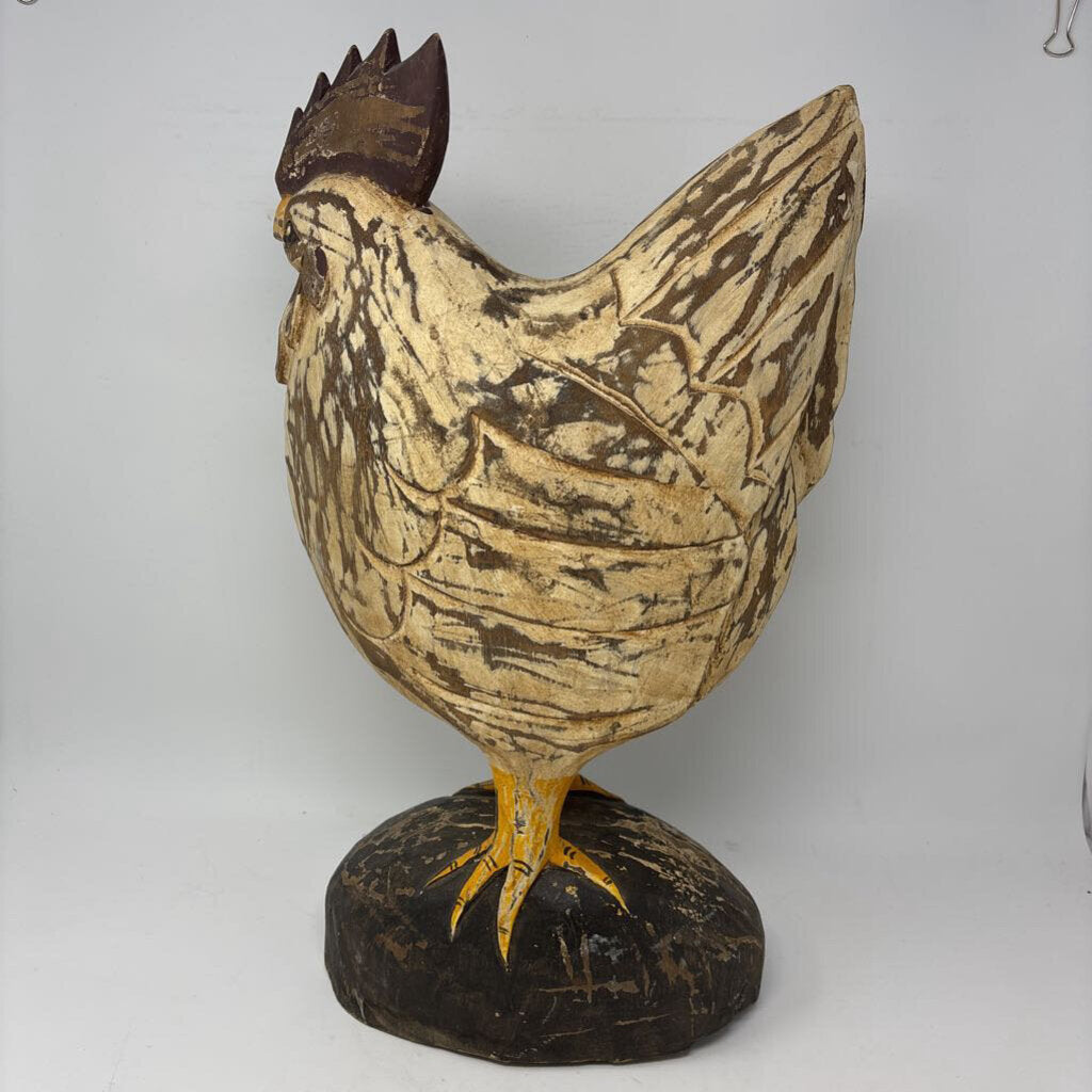 Carved Wood Rooster Sculpture